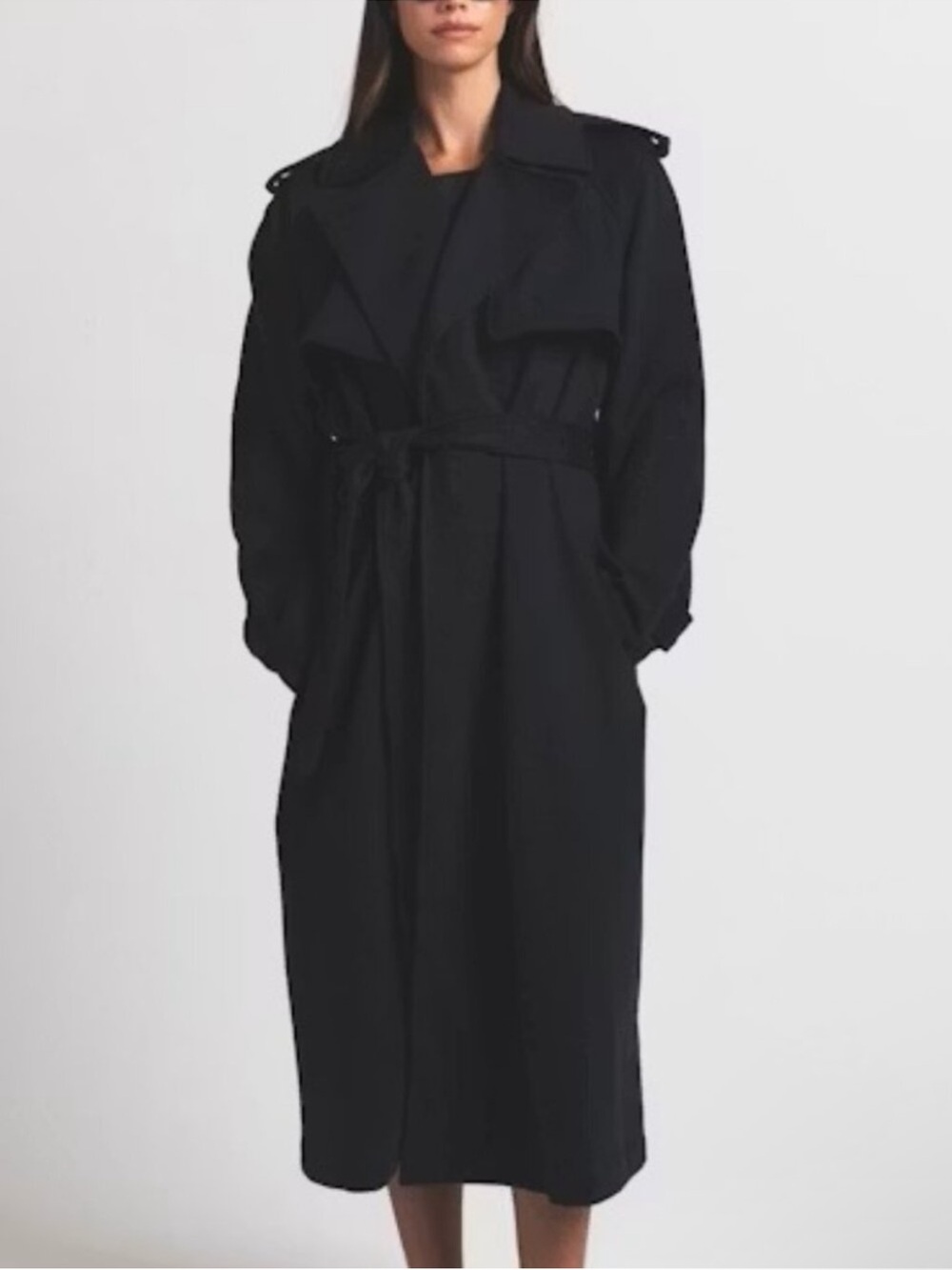 SKIMS Cotton Black Belted Trench Coat XL